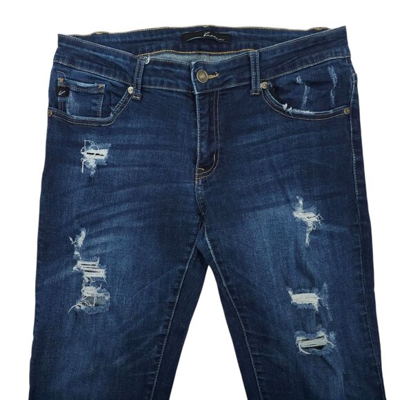 Kancan Distressed Ankle Jeans Womens 11/29 Straight Skinny Dark Wash Low Rise - Picture 9 of 15